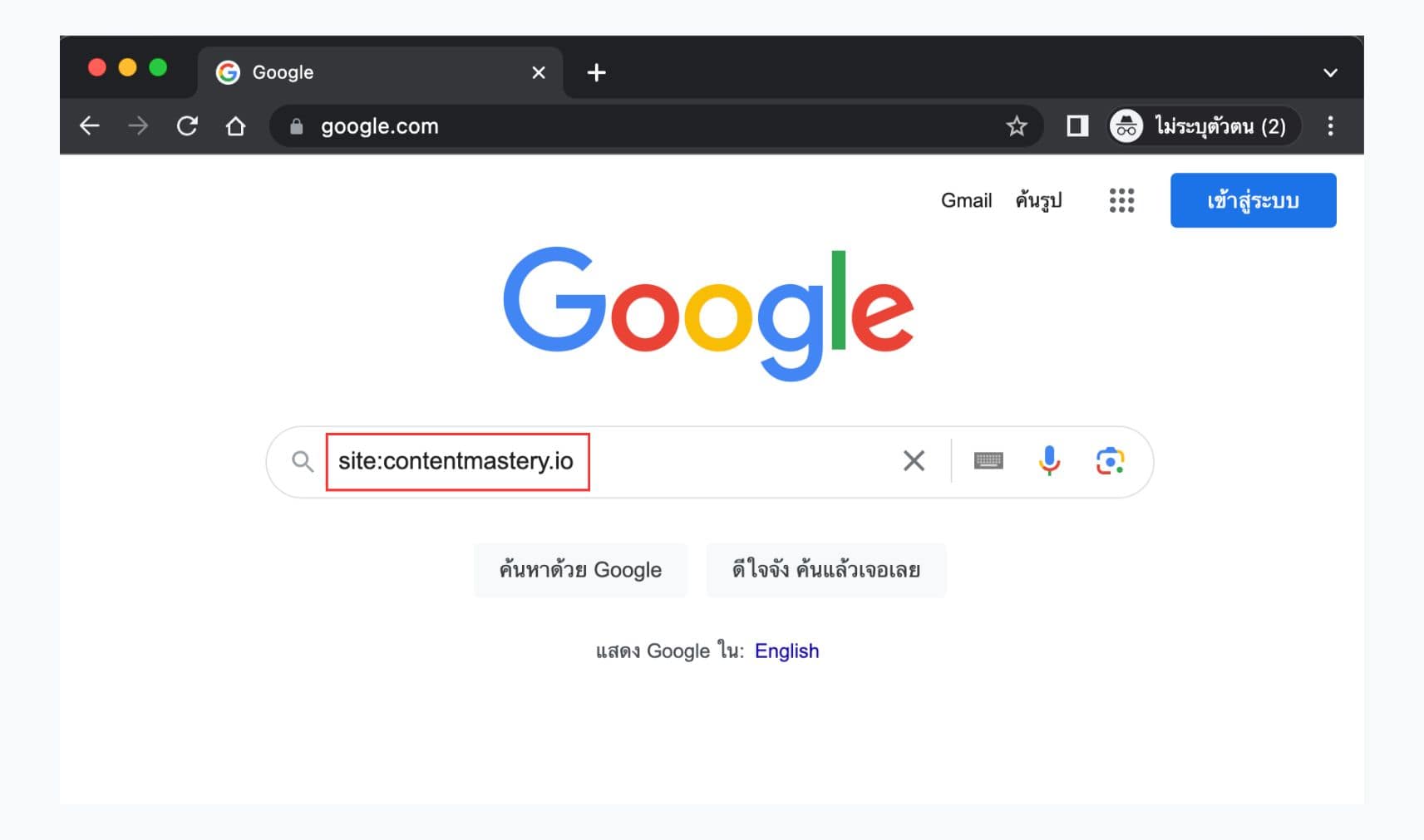 ตัวอย่างการเช็ค Google Index ด้วย site operator
