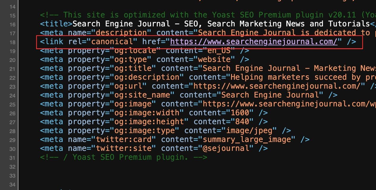 ตัวอย่าง Canonical Tag จาก Search Engine Journal