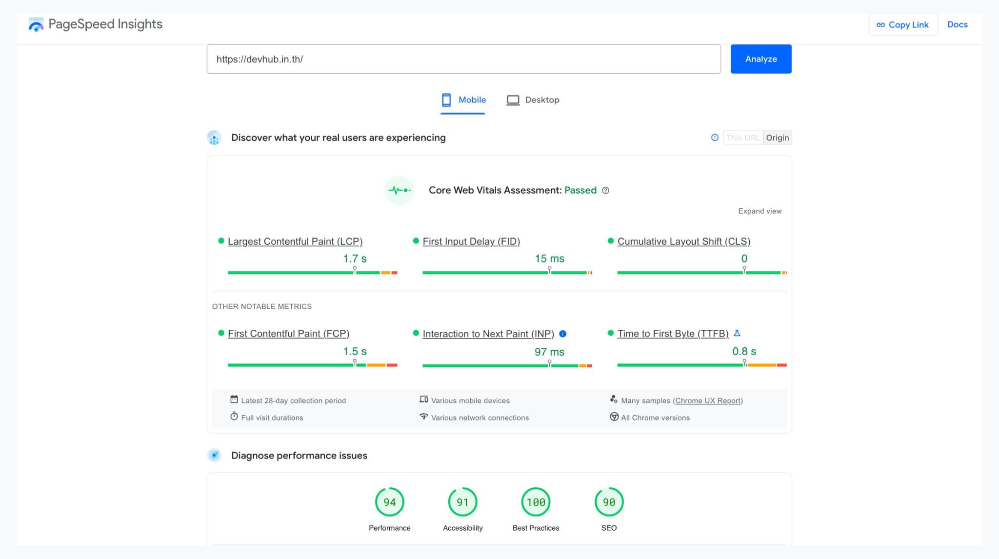 ทดสอบ Core Web Vitals ผ่าน PageSpeed Insights