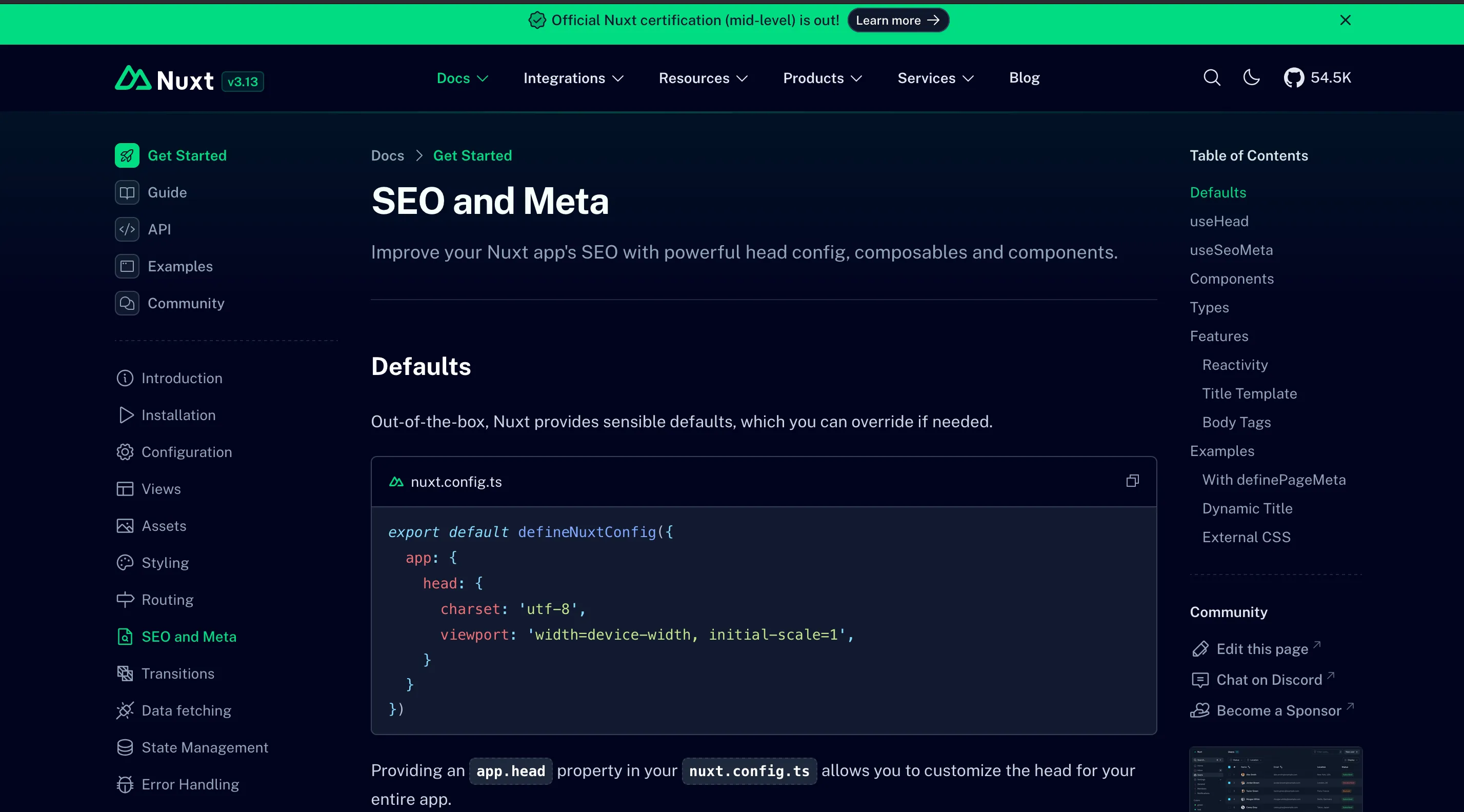 ตัวอย่าง Nuxt.js SEO Docs