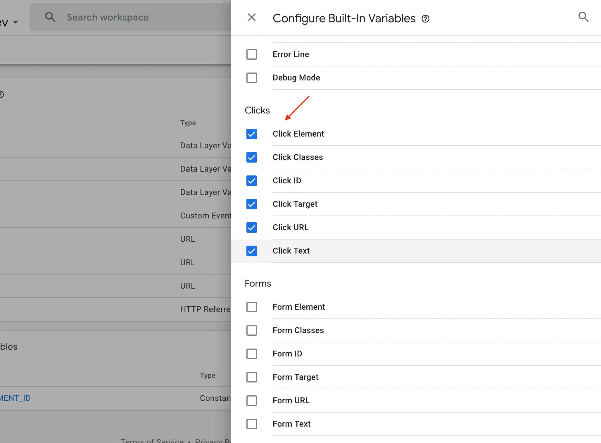 GTM Built-in Click Variables Configuration