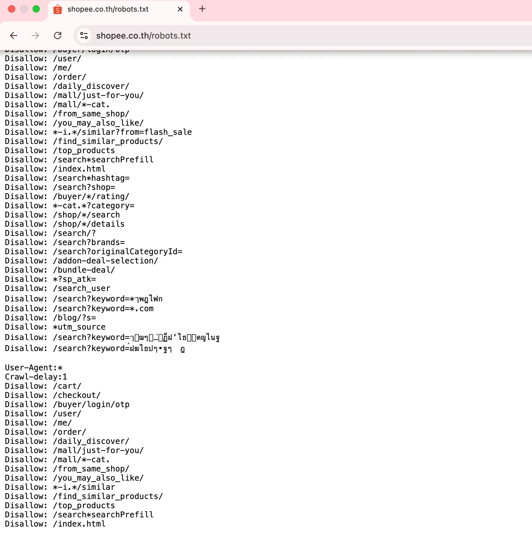 ตัวอย่าง robots.txt (ของ Shopee)