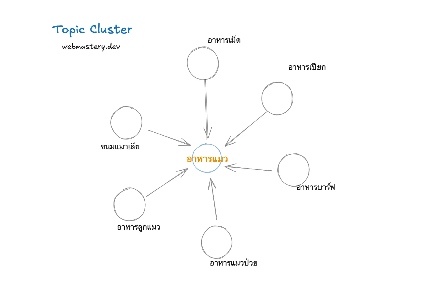 ตัวอย่างโครงสร้าง Topic Cluster อาหารแมว